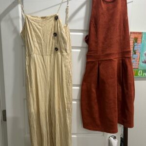 Altar’d State brand Striped Beige Jumpsuit and Rust Dress Set size small gently